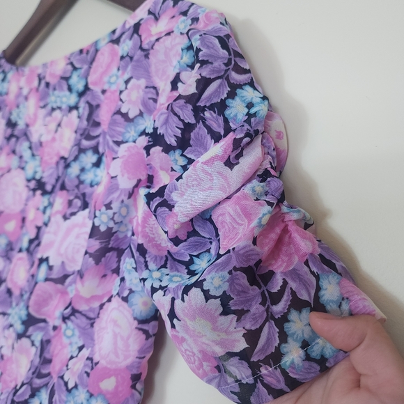 Sexy Floral Puffed Sleeve Dress Pink Size Small Barbiecore Coquette - Picture 9 of 12